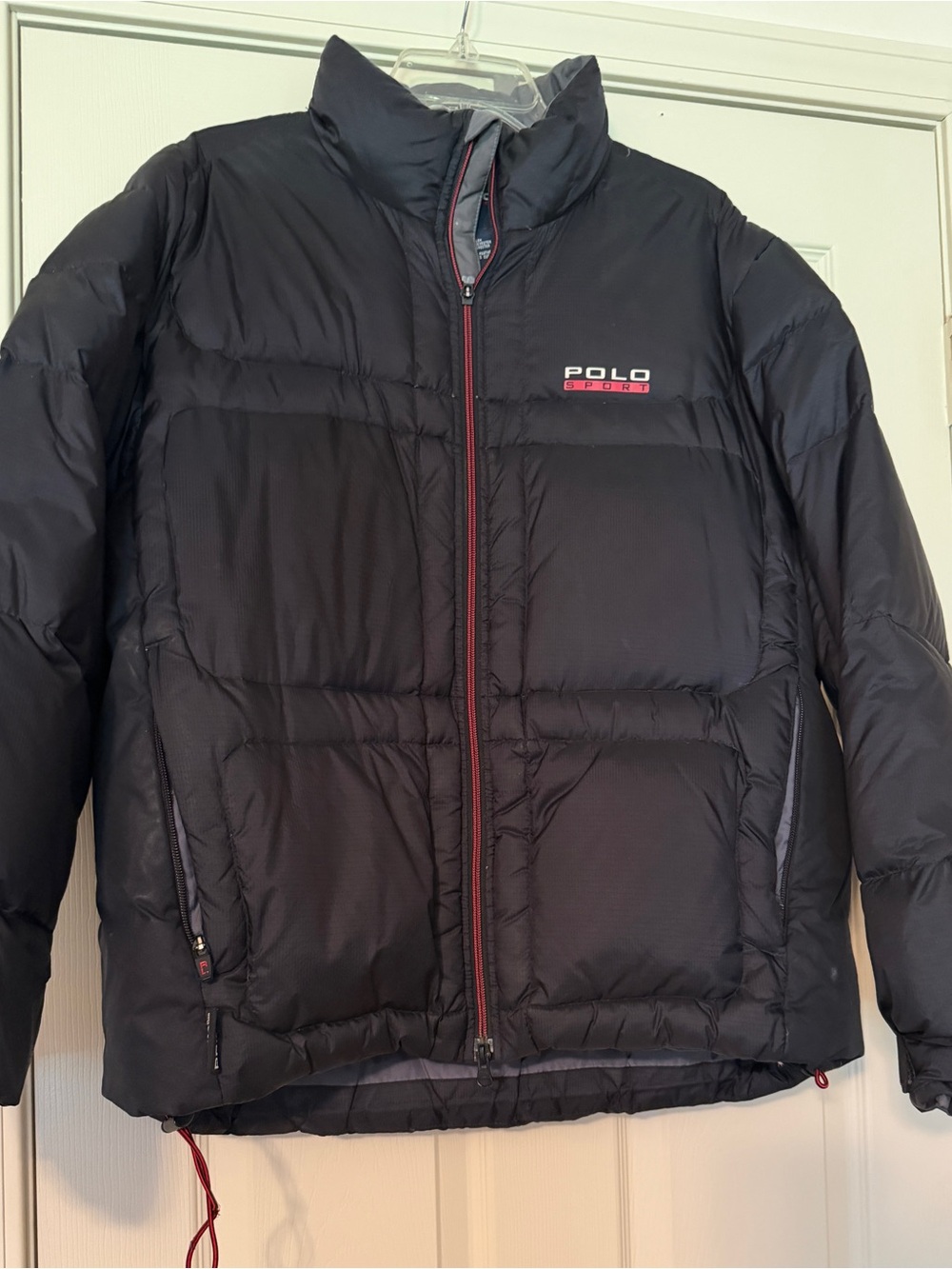 Polo by Ralph Lauren Women’s Black Puffer Jacket with Red Trim